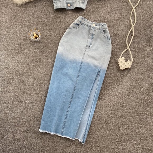 Gradient Color Summer Denim Skirts Set For Women - Picture 2 of 6